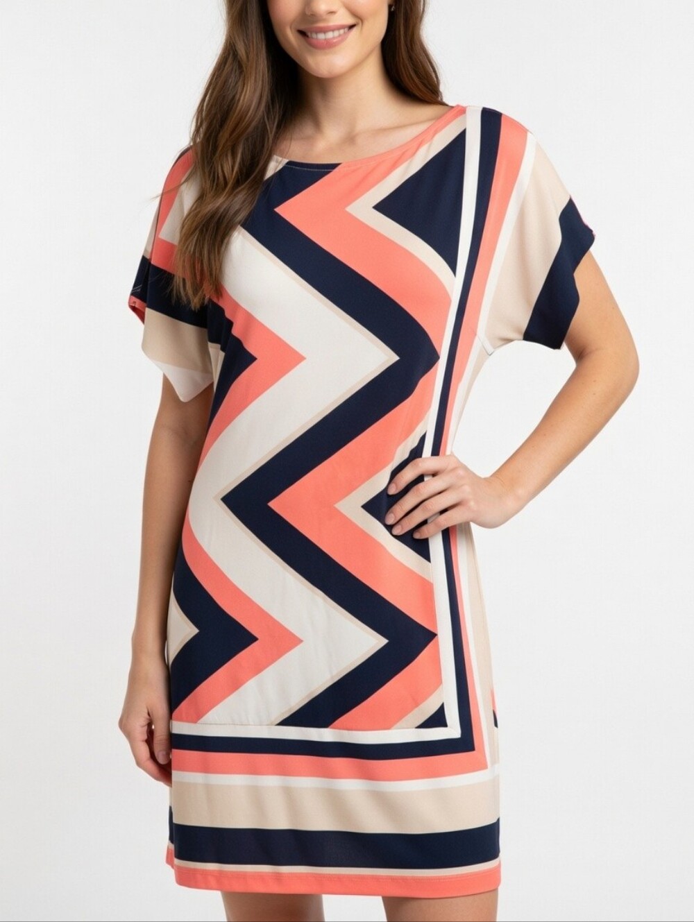 Studio One Chevron Patterned Short Sleeve Midi Dress Size S